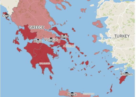 Maps Show The Extent Of Wildfires In Rhodes Corfu And Portugal The   Map Greece Fires.PNG